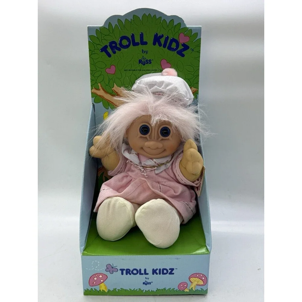 Vintage Russ Berrie Troll Kidz Buffy Doll 2319 Pink Hair Dress Blue Eyes w/ BOX